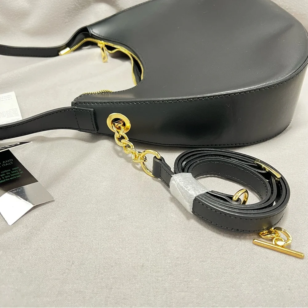 Viola‎ Castellani Black Leather Hobo Adjustable Strap Removable Crossbody Strap